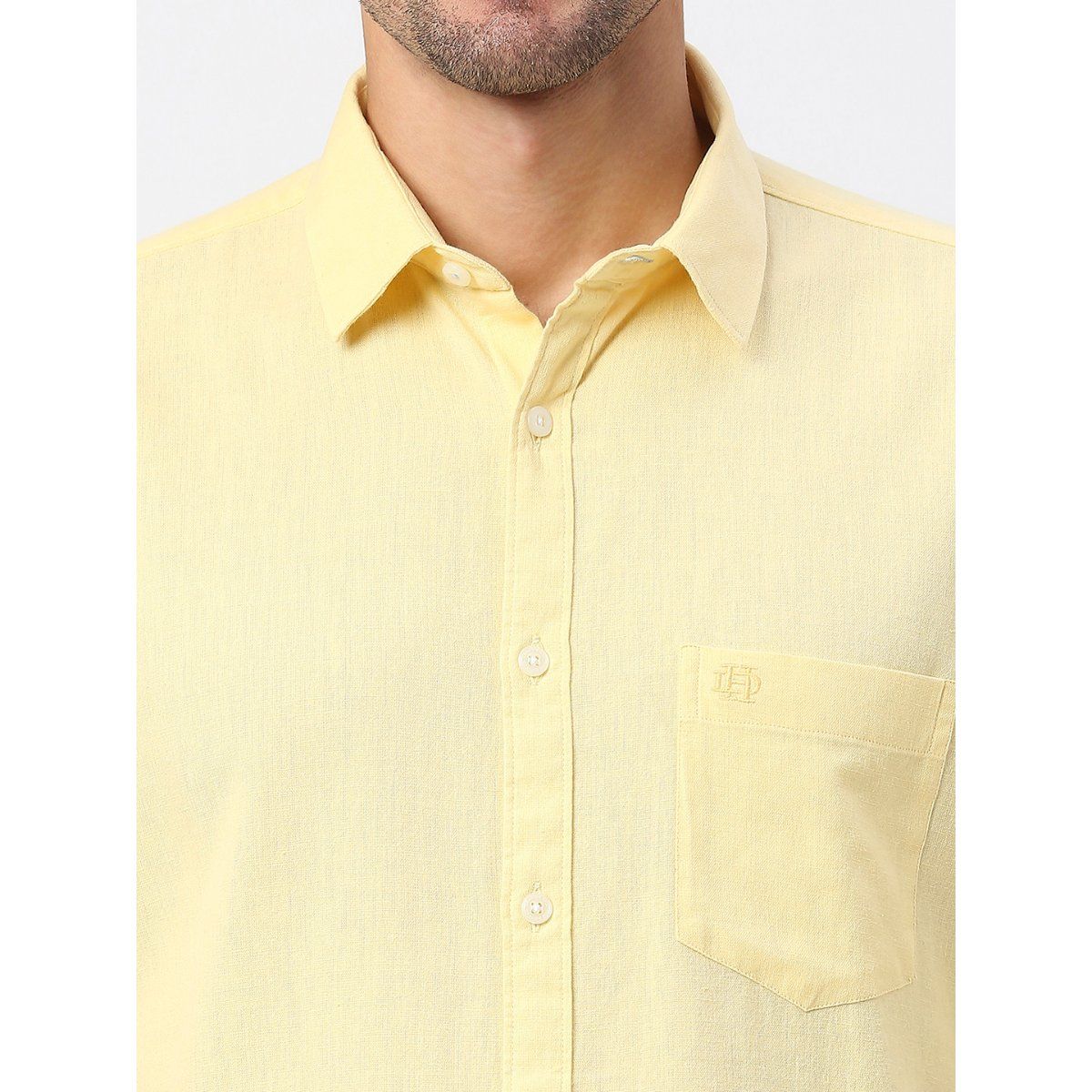 Buy Dragon Hill Full Sleeves Lemon Yellow Linen Shirt With Pocket
