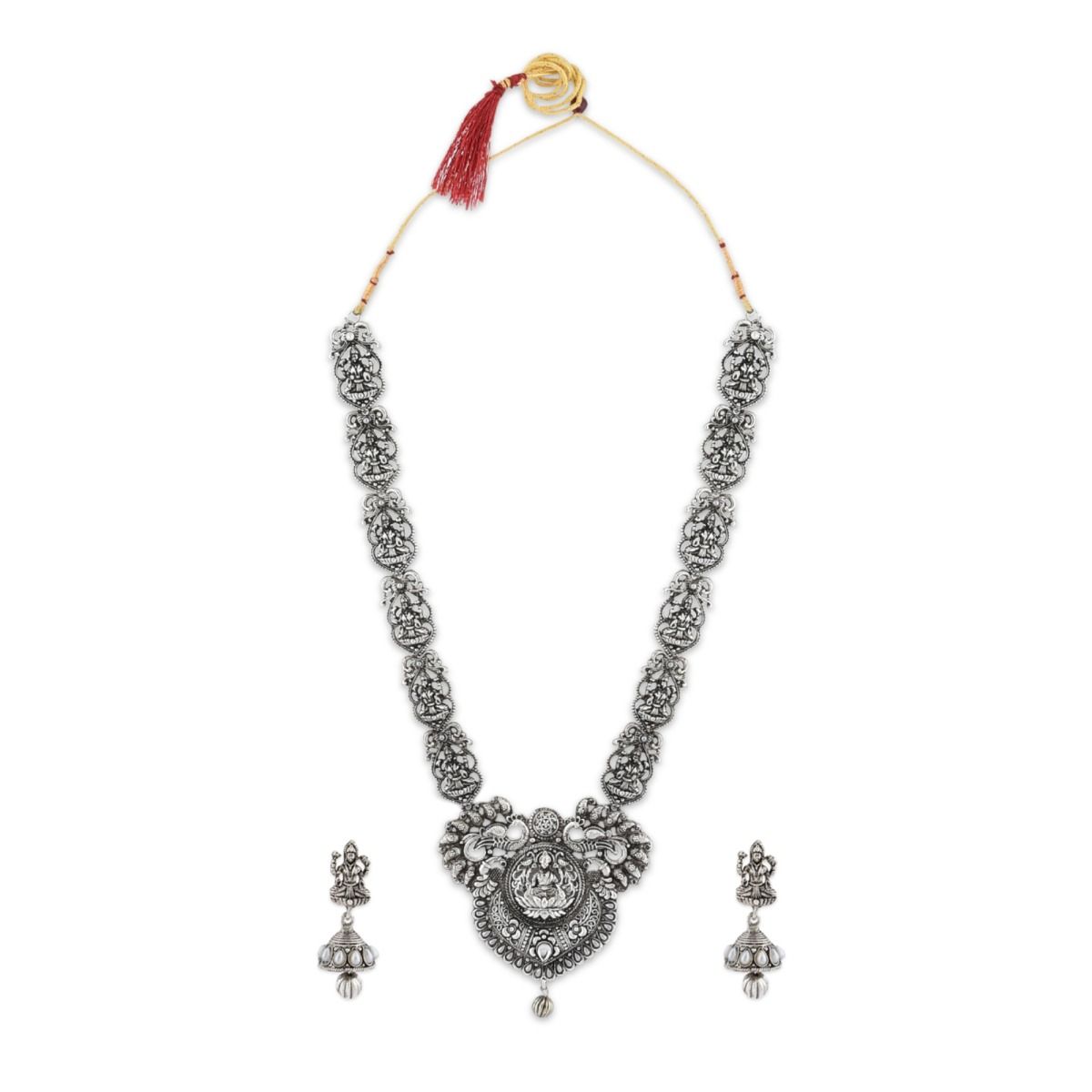 Buy Zaveri Pearls Antique Silver Tone Goddess Temple Long Necklace