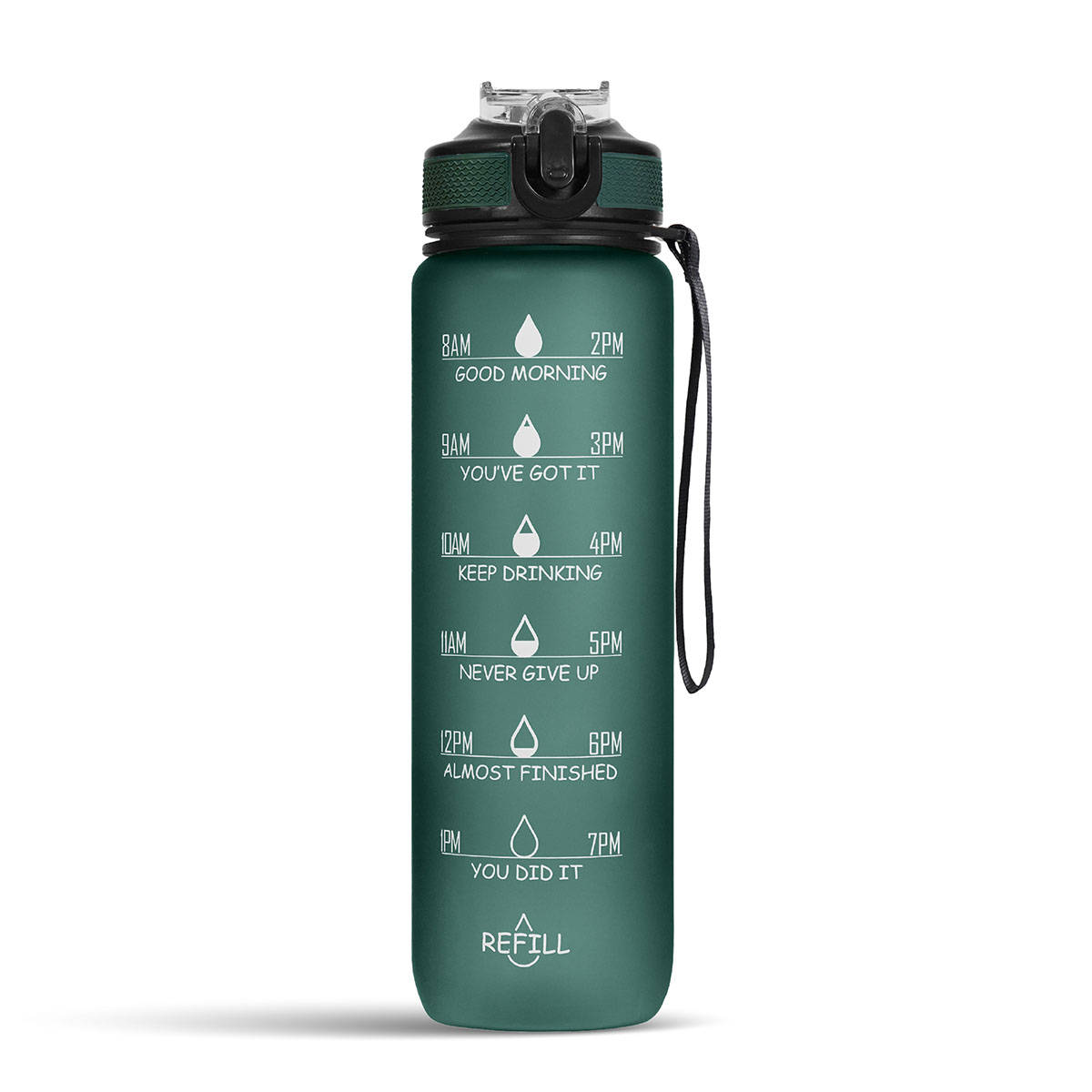 Solara Motivational Water Bottle Hunter Green 1Liter