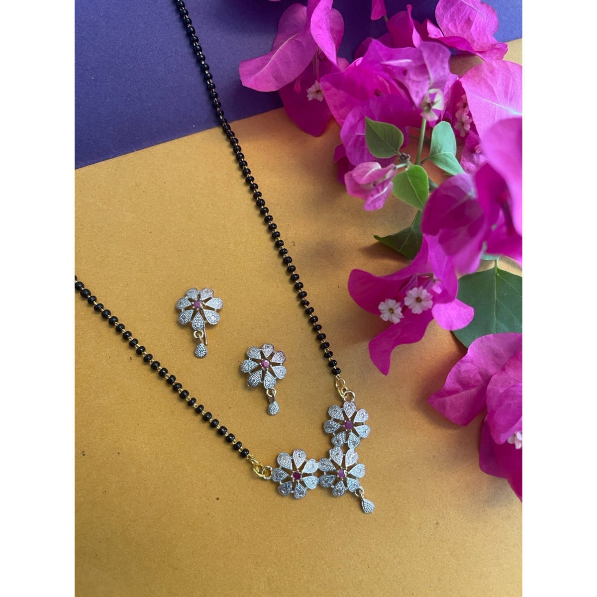 Digital Dress Room Fancy Ad Pink Mangalsutra with Earrings Set