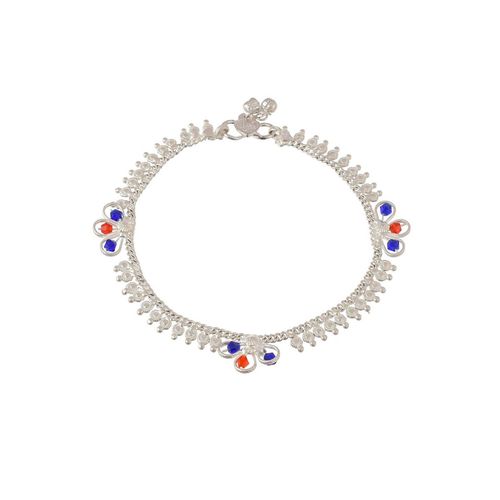 Buy Silvermerc Designs Silver Plated Meenakari Tasselled Anklet