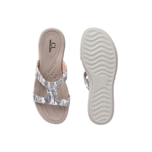 Carlton London Women Snakeskin Print Stylish Slip On Sandals Grey (EURO 36)