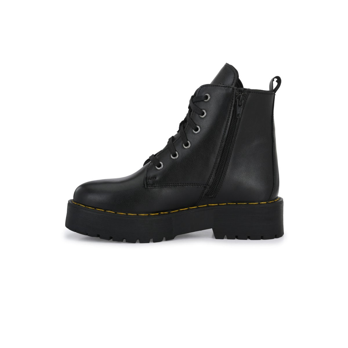 Buy Delize Women's Black Solid Derby Boots With Yellow Stitching