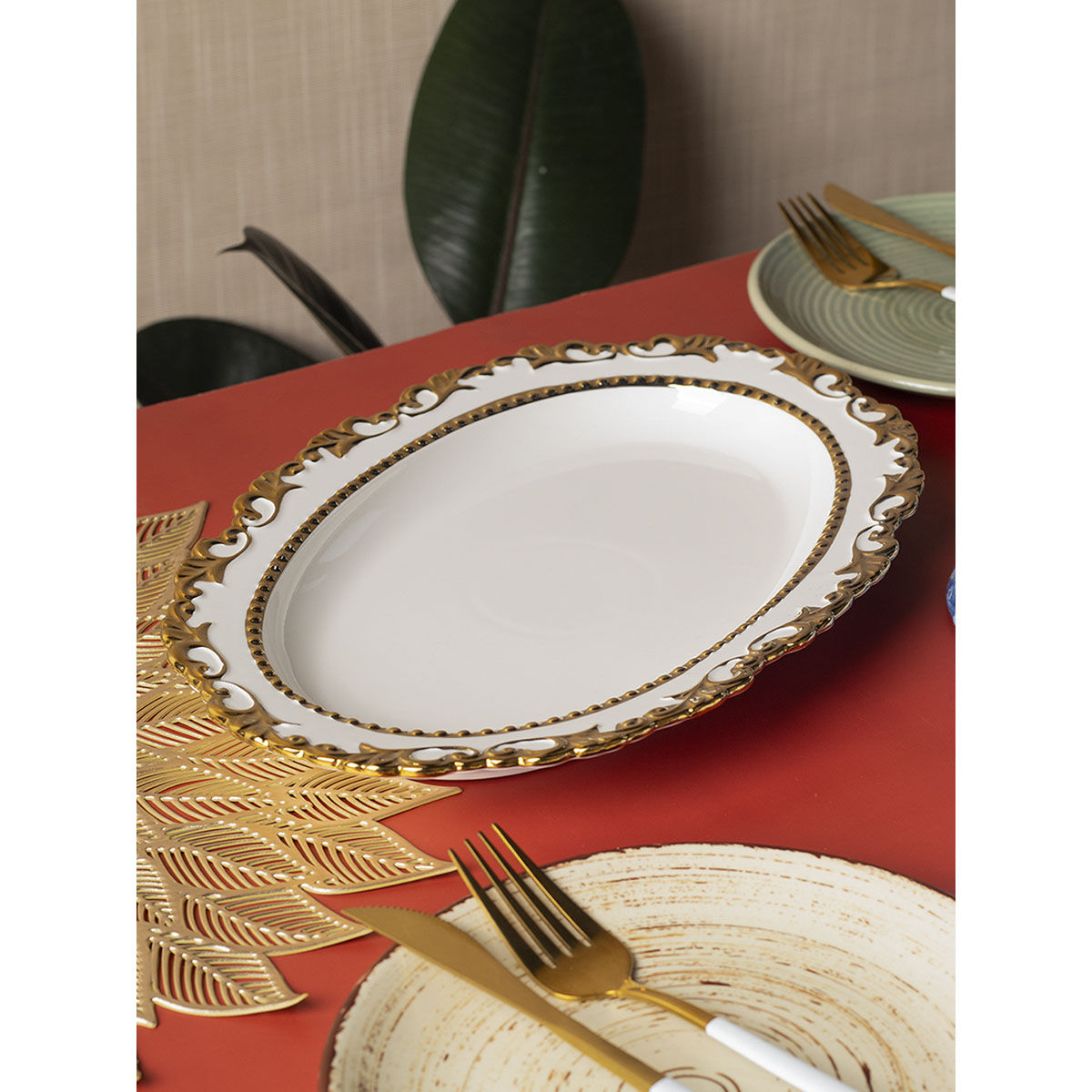 Voncasa Golden Edge Glazed Serveware Dish Buy Voncasa Golden Edge