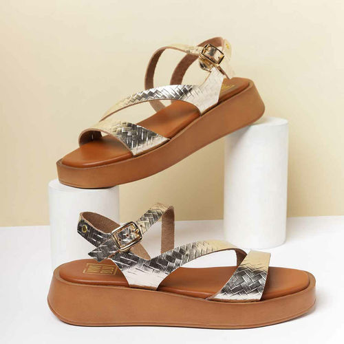 Buy Viviblu Gold Leather Platform Sandals Online