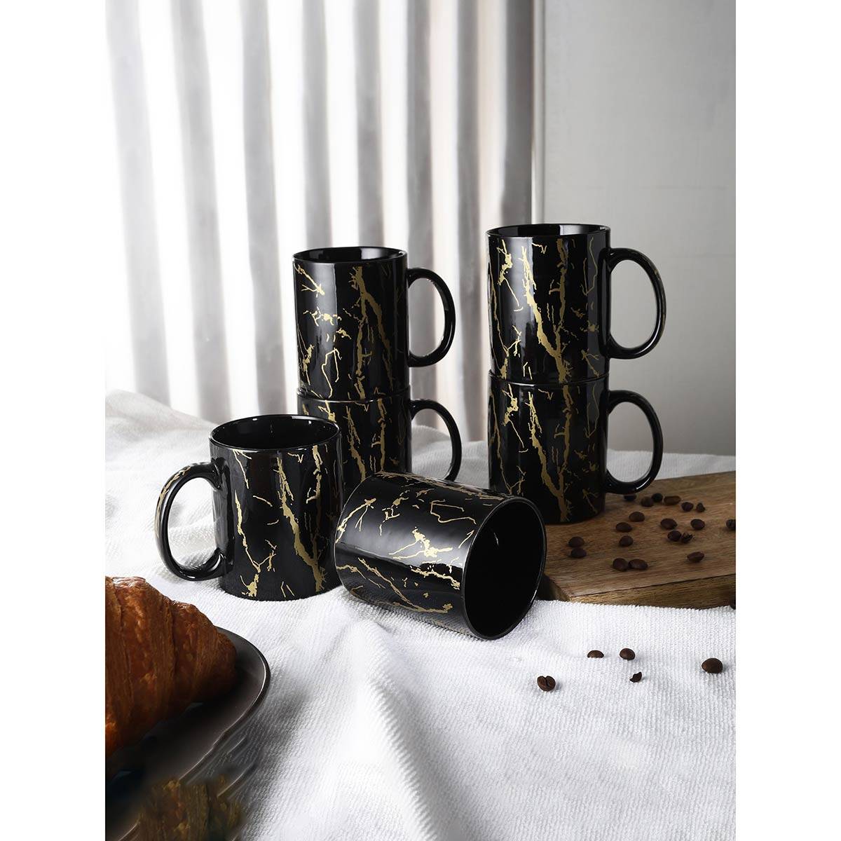 The Decor Mart Black Glazed and Golden Coffee Tea Milk Mug - Set of 6