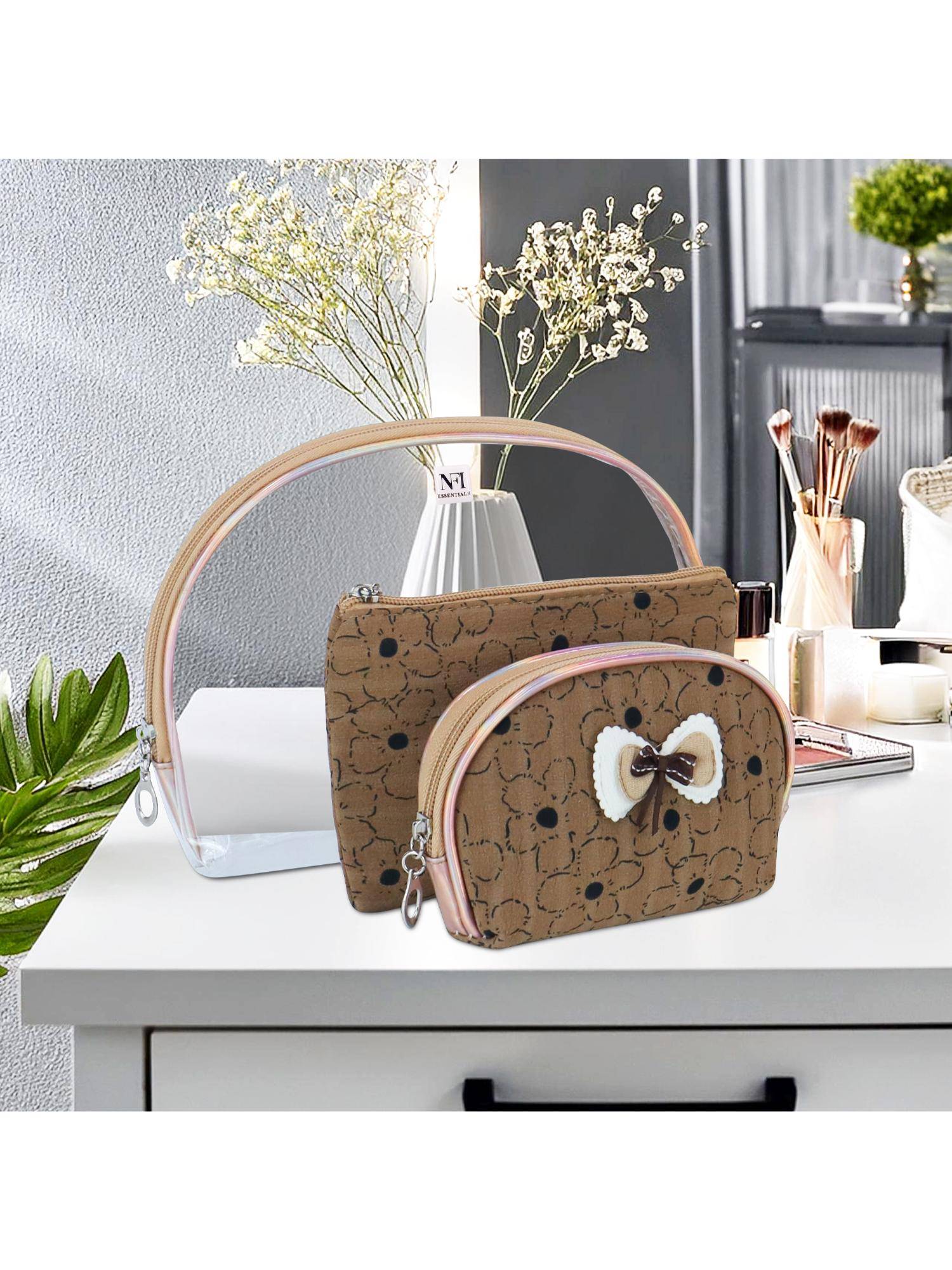 NFI Essentials Women Transparent Solid PU 3 Vanity Bag (Pack of 3)