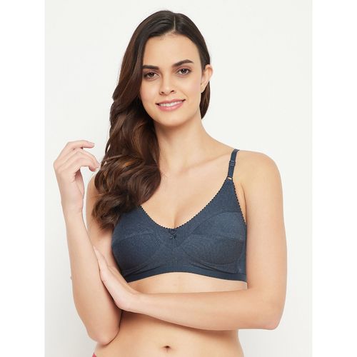 Non-Padded Non-Wired Full Coverage Bra with Double Layered Cups In Blue -  Cotton Rich