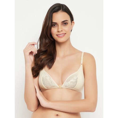 Buy Clovia Non-Padded Demi Cup Front Open Plunge Bra Nude Cotton