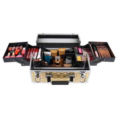 NFI essentials Cosmetic Storage Case Makeup Bag Vanity Kit Travel Organiser Big  Box Aluminium with Cardboard Large Train Case : : Beauty