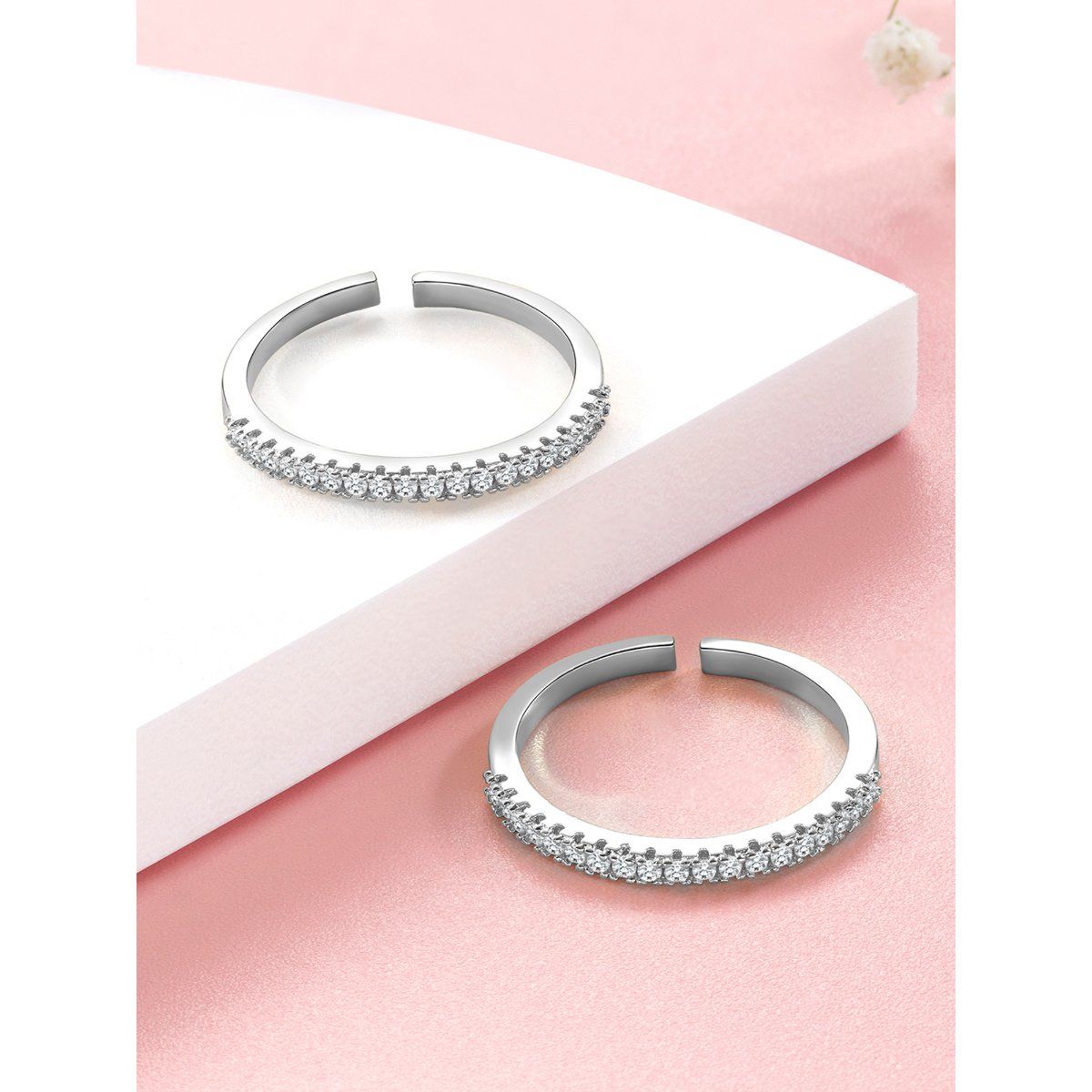 Buy Peora Silver Plated Cubic Zirconia Studded Adjustable