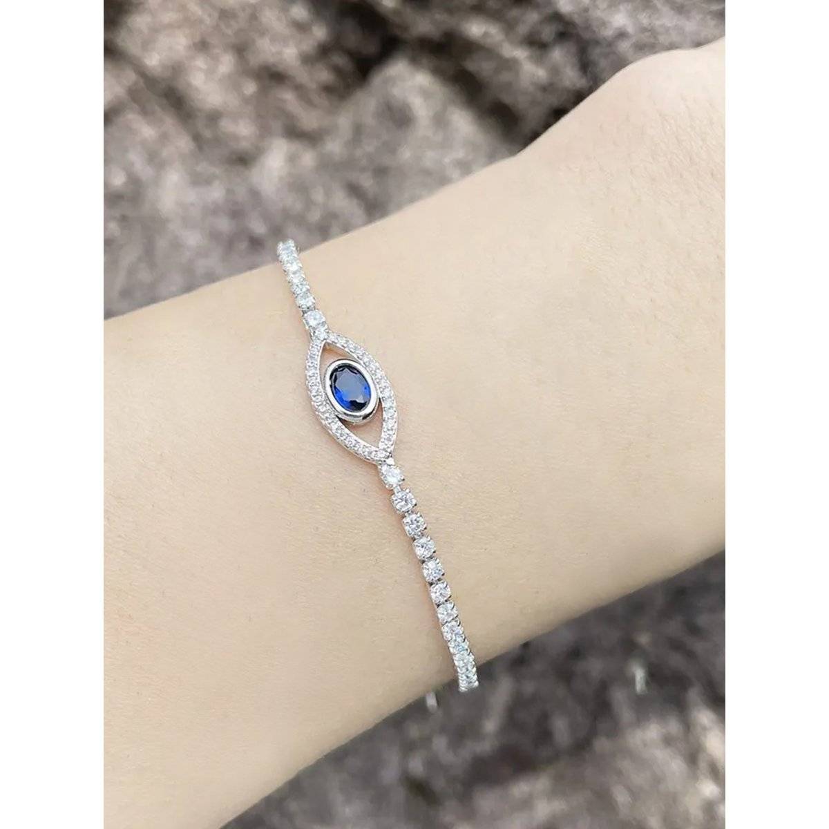Peora Silver Plated Cubic Zirconia Studded Evil Eye Adjustable Bracelet Fashion for Women