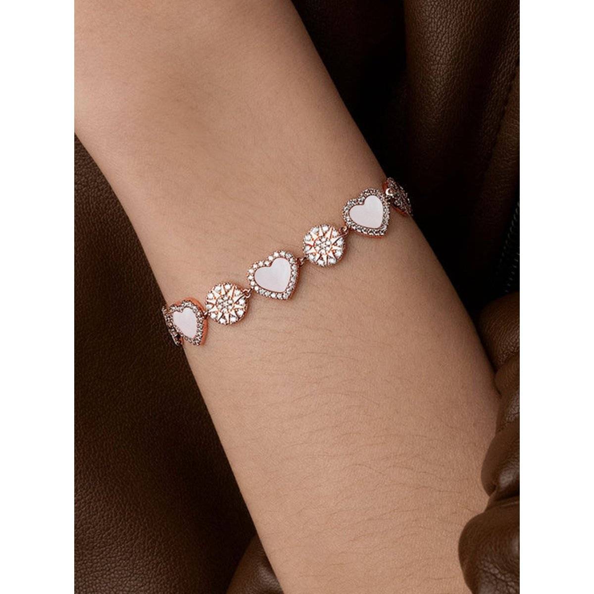 Peora Rose Gold Plated Cubic Zirconia Studded Adjustable Bracelet Fashion for Women
