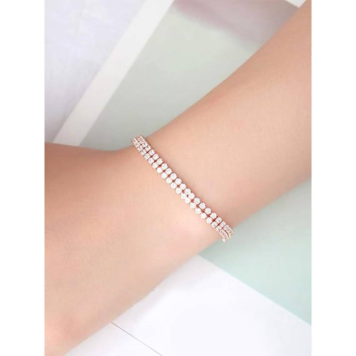 Peora Rose Gold Plated Cubic Zirconia Studded Adjustable Fancy Bracelet Jewellery for Women