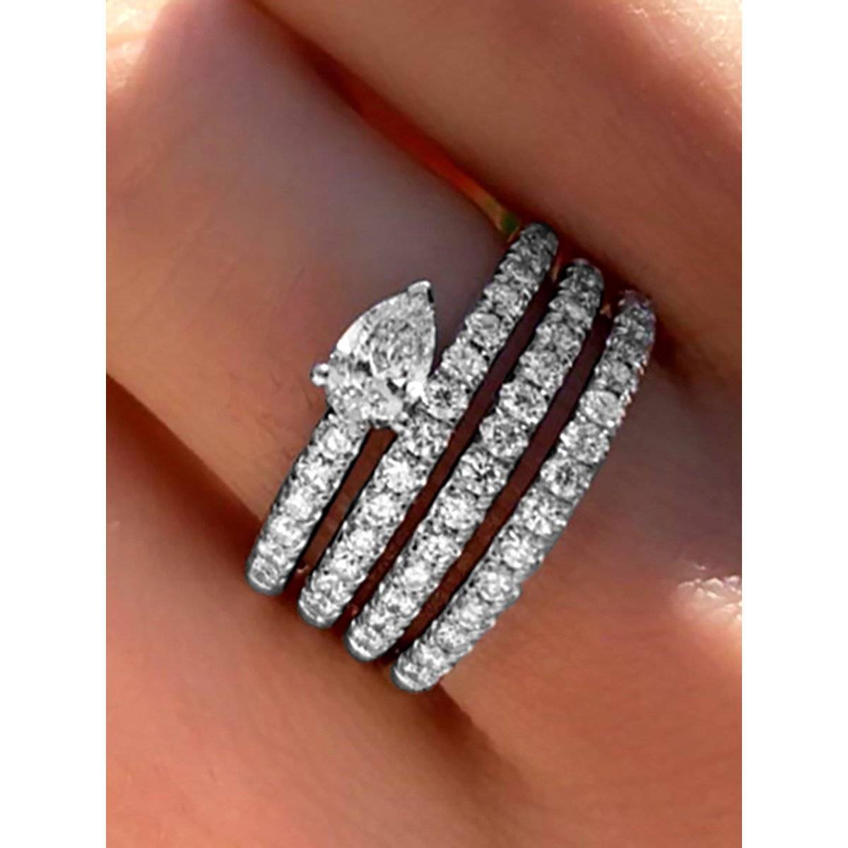 Peora Silver Plated CZ Studded Wrap Finger Ring Anniversary Engagement Gift for Women (US 7)