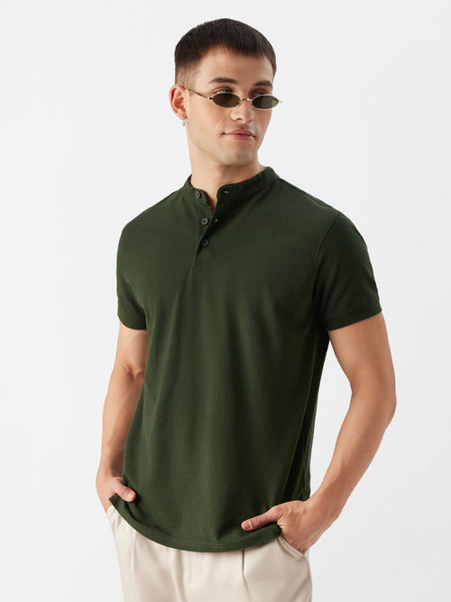Buy The Souled Store Originals Solids Dark Olive Green Mandarin