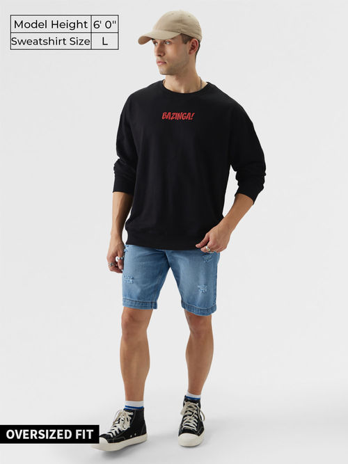 The Souled Store The Big Bang Theory Doodle Oversized Sweatshirts Black