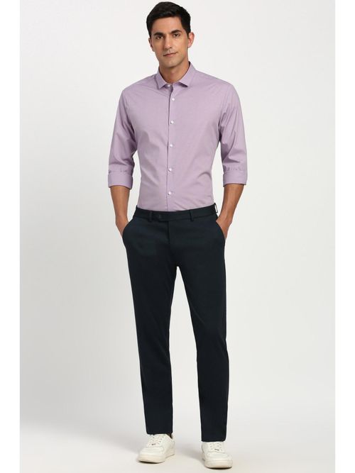 Buy Peter England Men Cotton Blend Textured Collar Neck Slim Fit