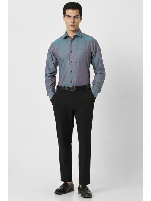 Buy Van Heusen Men Cotton Textured Collar Neck Regular Fit Grey