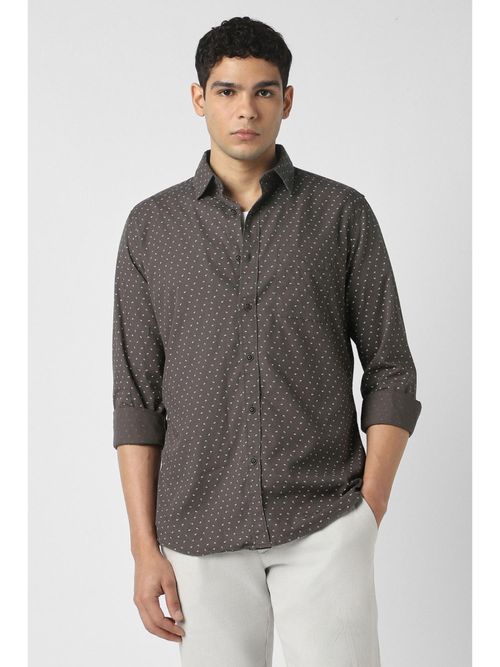 Buy Van Heusen Men Cotton Printed Collar Neck Slim Fit Grey Shirt