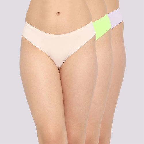 Buy Clovia Pack of 3 Low Waist Seamless Laser Cut Bikini Panty -  Multi-Color Online