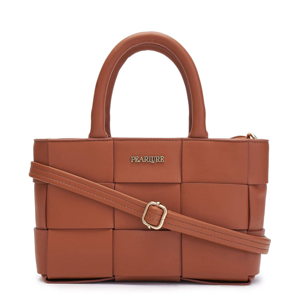 Pearlure Jessica Tote Bag For Women Italian Vegan Leather With Detachable Strap - Tan