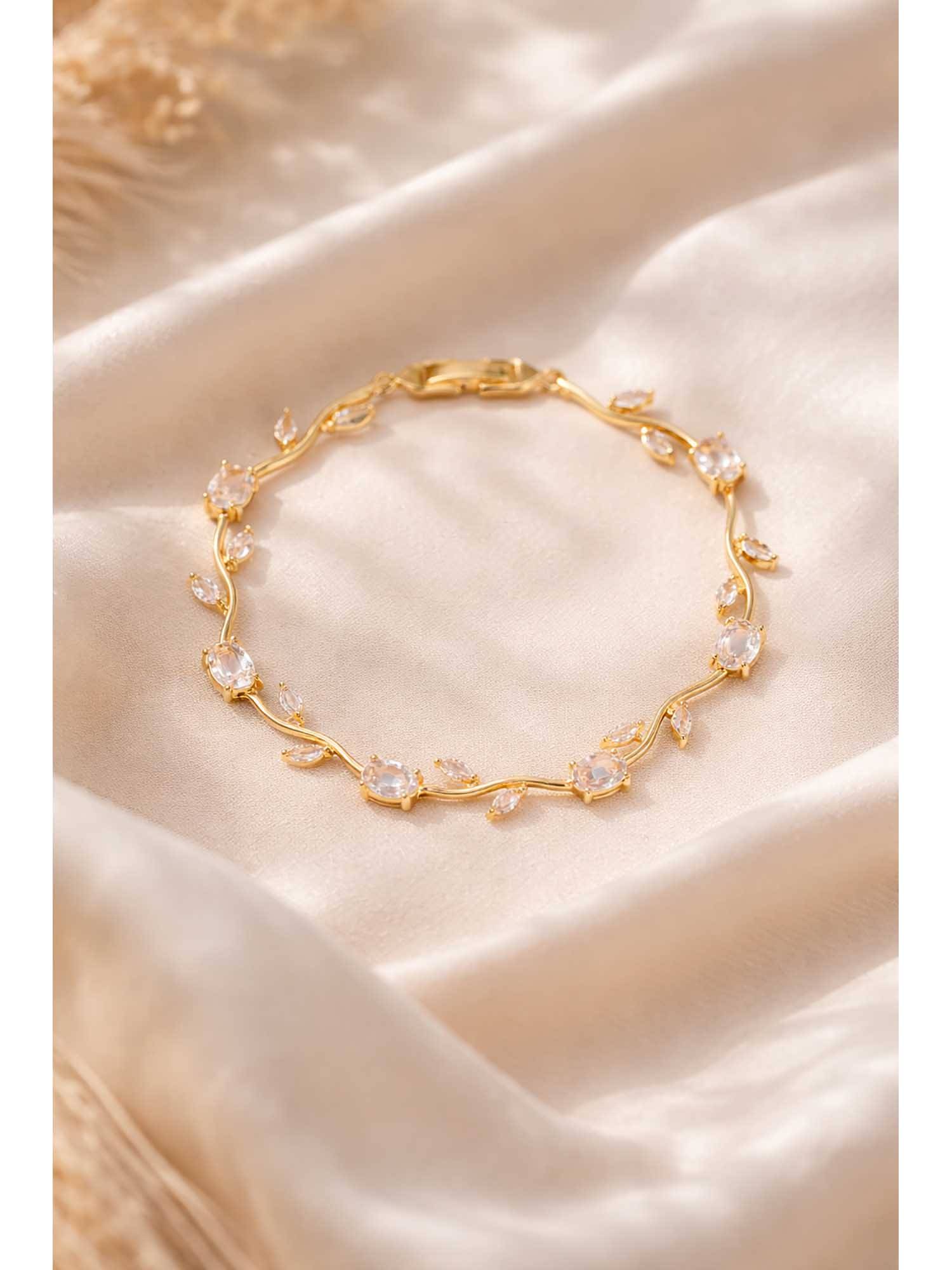 VIEN White Stainless Steel Gold Plated Stones Bracelet
