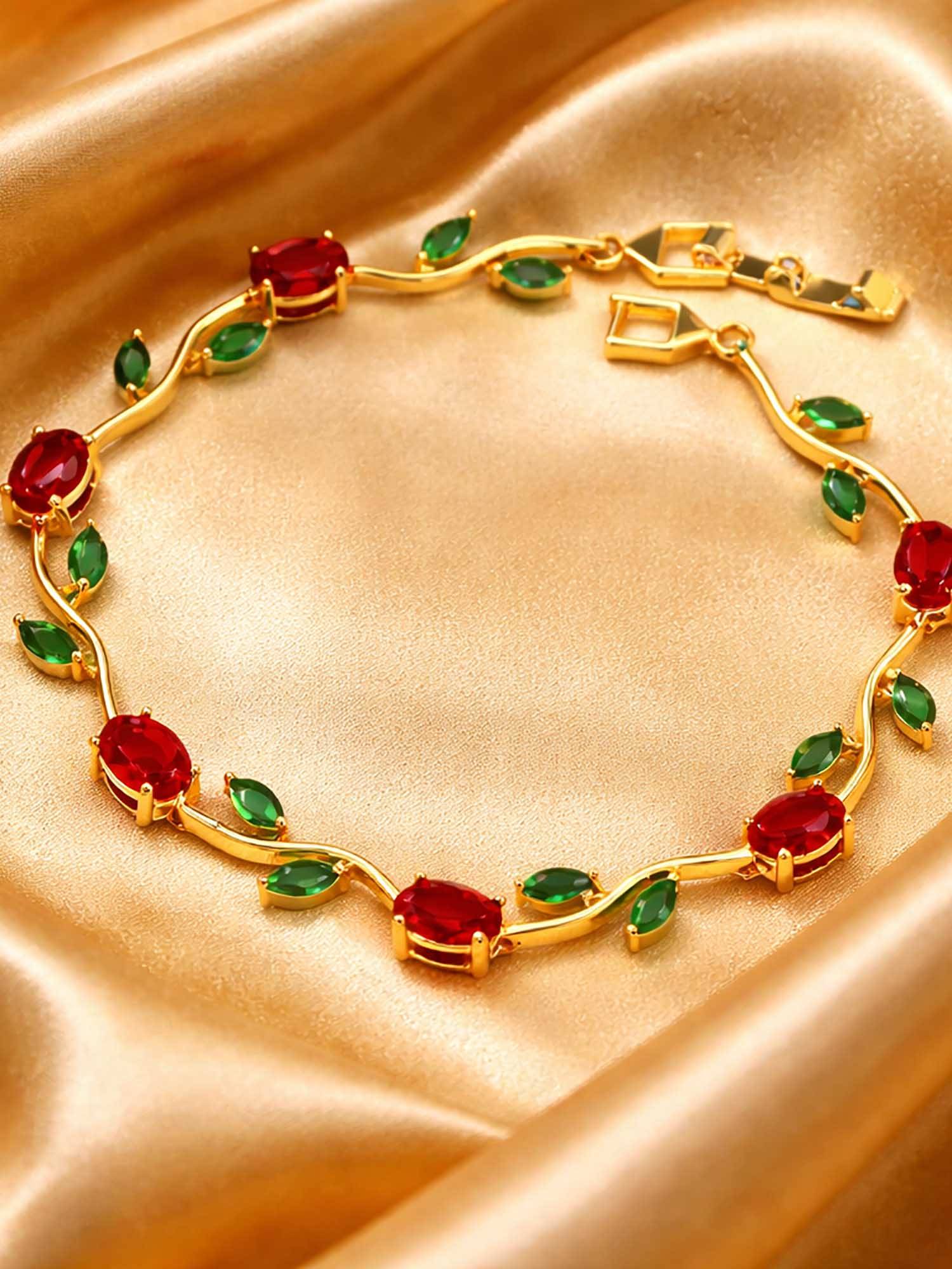 VIEN Multi-Color Stainless Steel Gold Plated Stones Bracelet
