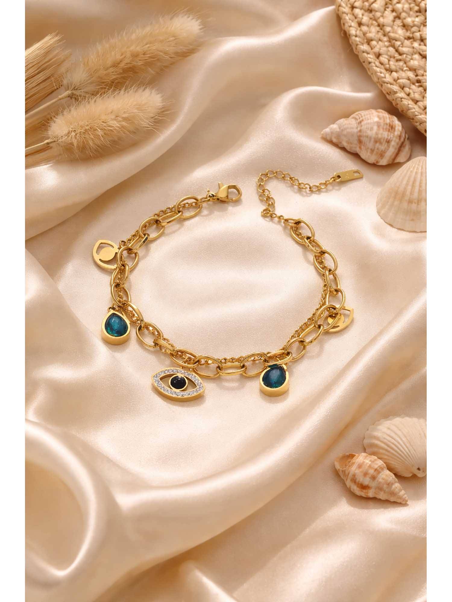 VIEN Blue Stainless Steel Gold Plated Stones Bracelet