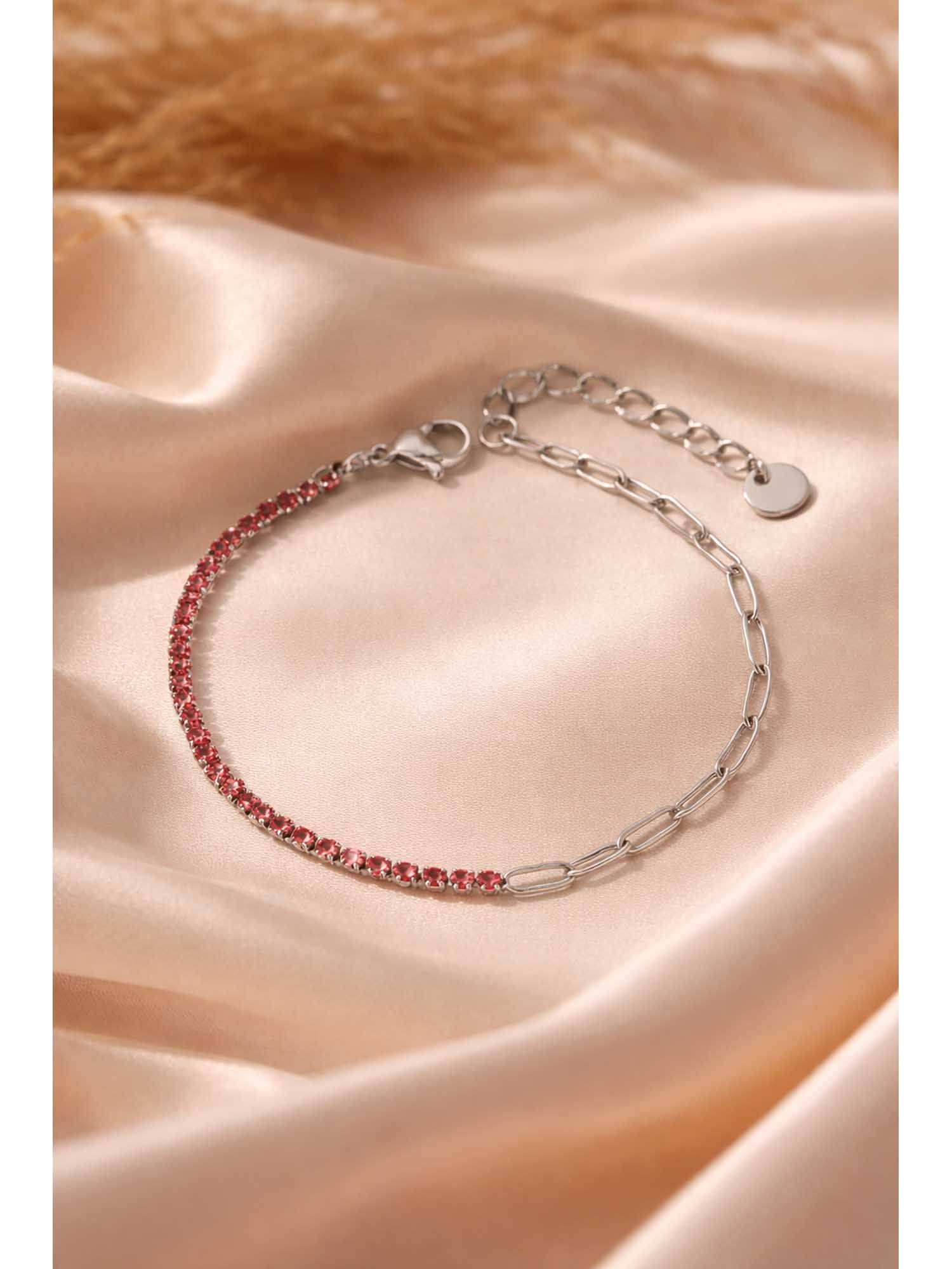 VIEN Pink Stainless Steel Silver Plated Stones Bracelet