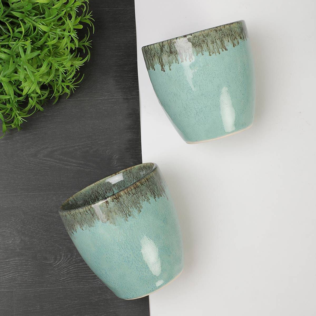 Amalfiee Ceramics Exclusive Peppermint Drinking Glasses Set Of 2