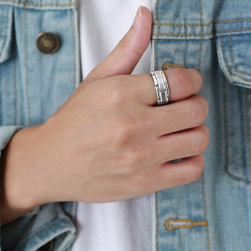 Yellow Chimes Men Rhodium-Plated Silver-Toned Brick Pattern Finger Ring (9)