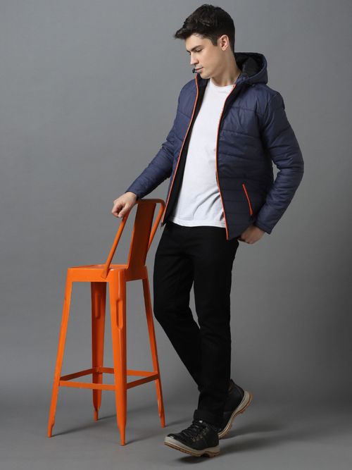 Buy Urbano Fashion Mens Navy Blue Full Sleeve Zippered Hooded Neck