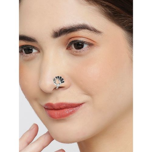 Buy OOMPH Oxidised Silver Tone Peacock Shape Traditional Nose Ring