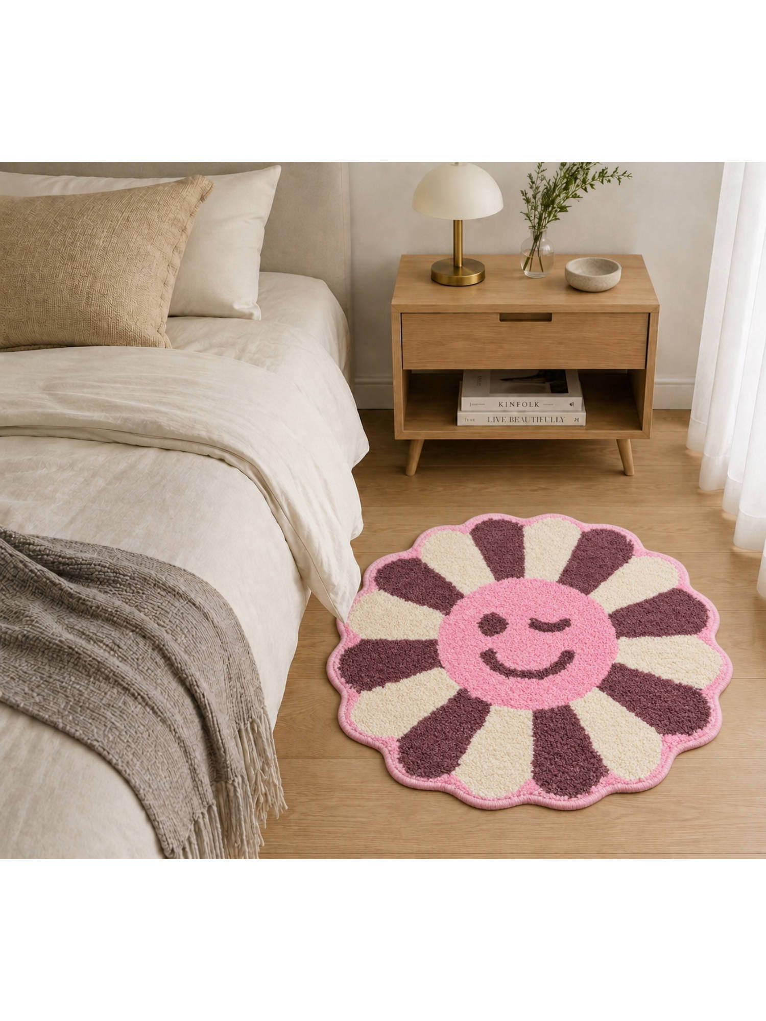 Saral Home Wink Flower Shaped Microfiber Antiskid Round Pink Bath Mat (M)