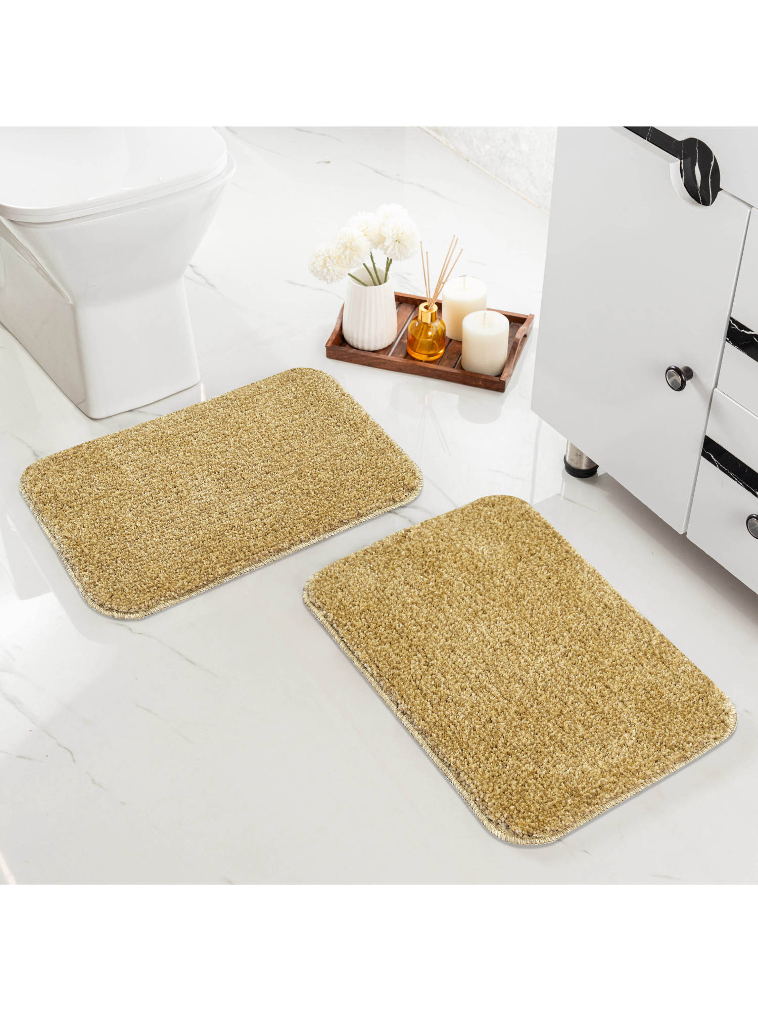 Saral Home Microfiber Solid Anti-Skid Beige Bath Mats (Pack of 2) (S)