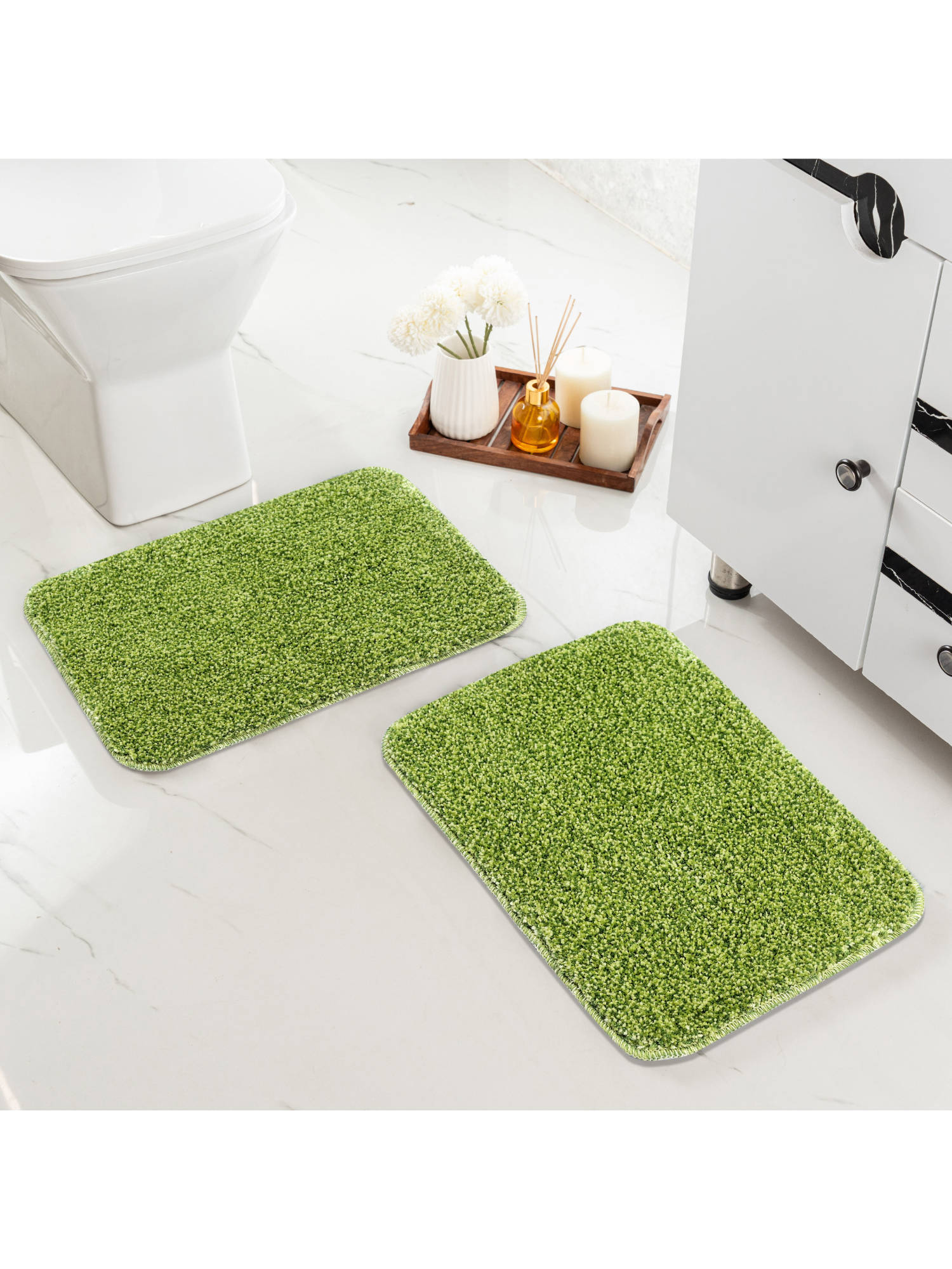Saral Home Microfiber Solid Anti-Skid Green Bath Mats (Pack of 2) (S)