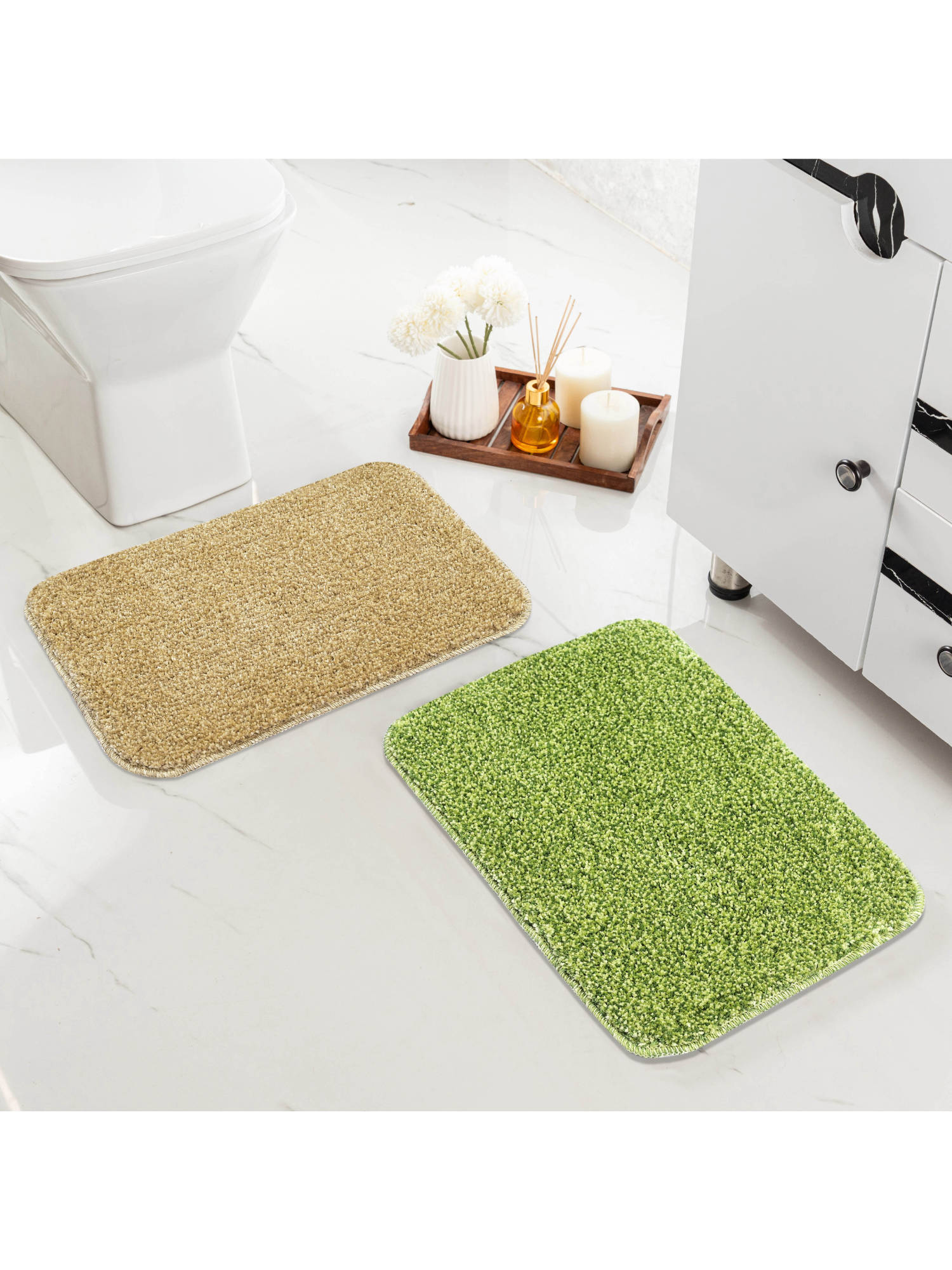 Saral Home Microfiber Solid Anti-Skid Multi-Colour Bath Mats (Pack of 2) (S)