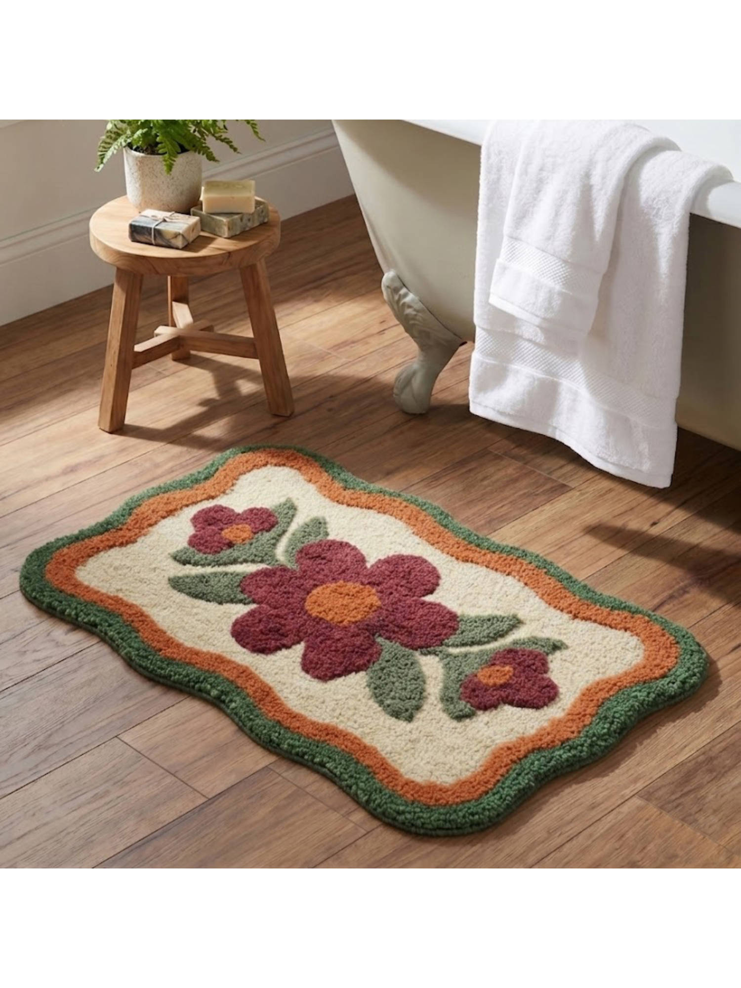 Saral Home Bellis Microfiber Floral Anti-Skid Multi-Colour Bath Mat (S)