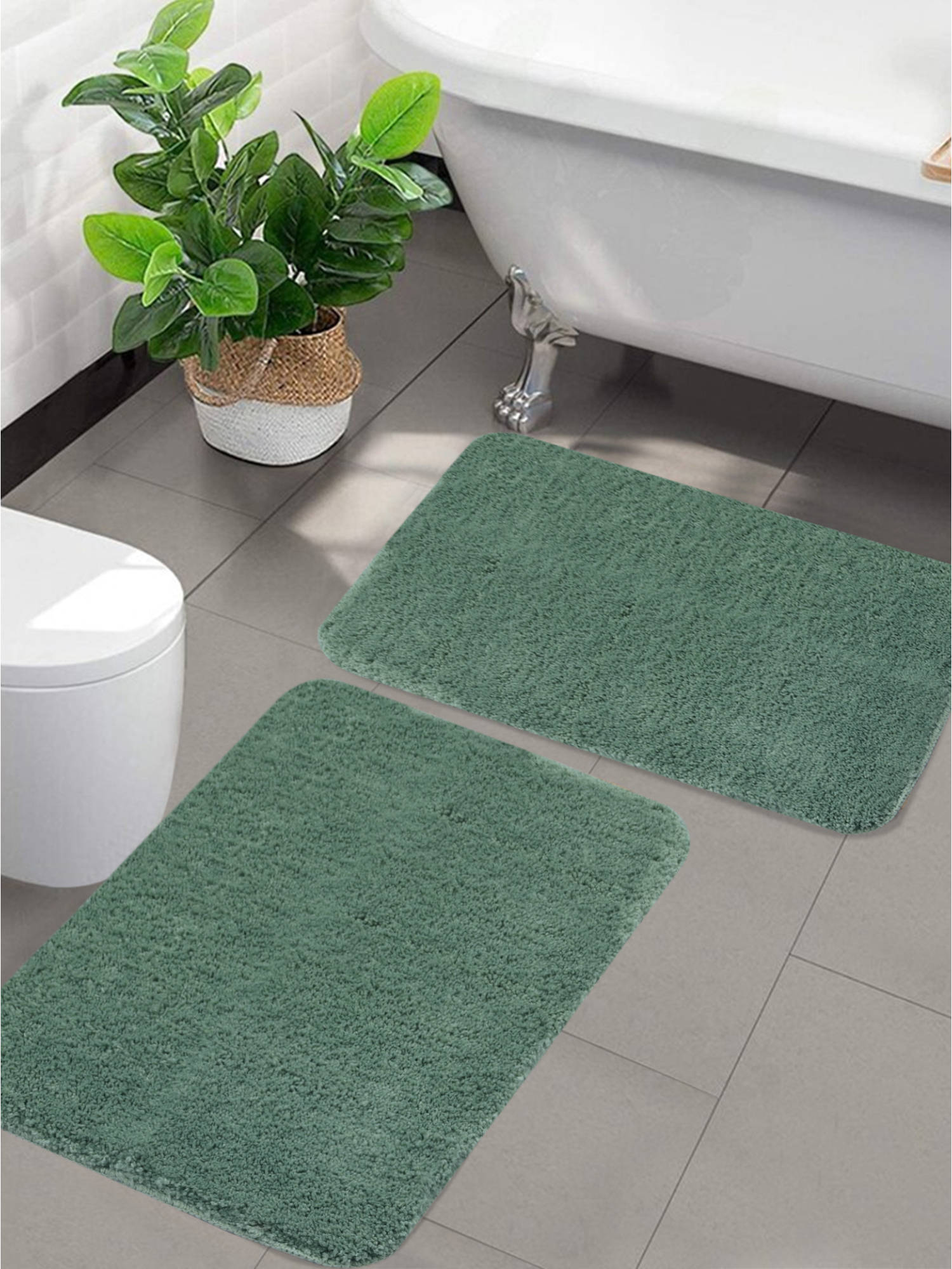 Saral Home Solid Soft Microfiber Antiskid Green Bath Mats (Pack of 2) (S)