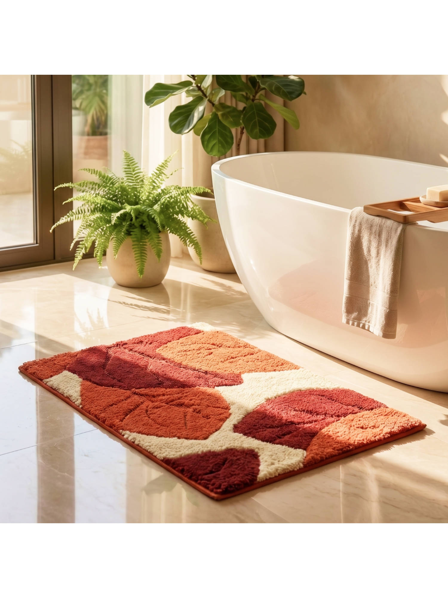 Saral Home Leaf Microfiber Antiskid Rust Bath Mat (S)