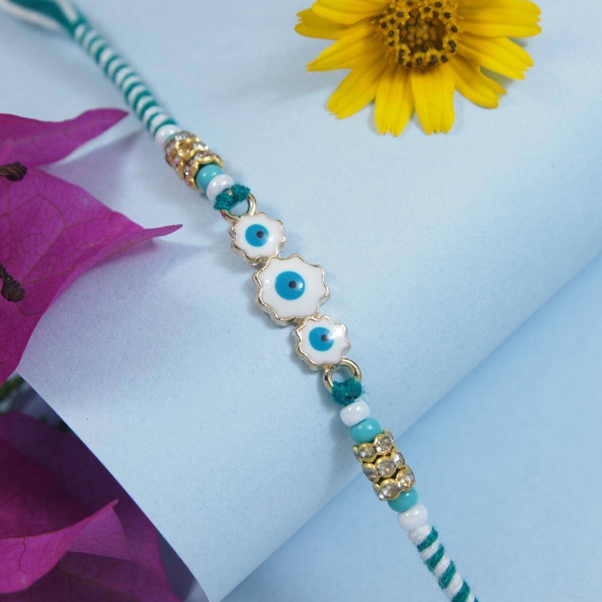 I Jewels Enamel Evil Eye Rakhi with Roli Chawal For Bro/Brother/Bhai