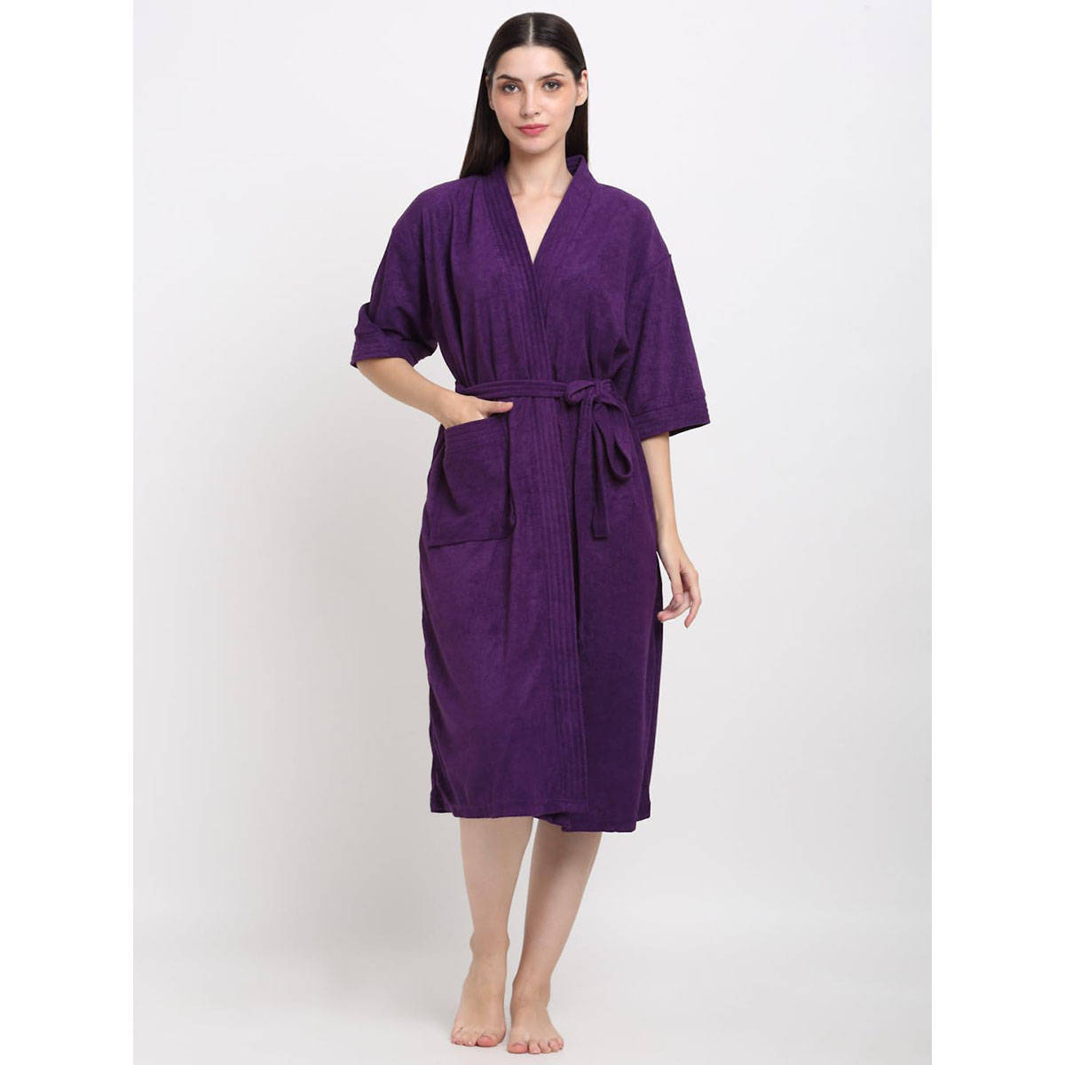 Creeva Unisex Micro Terry Purple Soft and Lightweight Kimono Style Bath Robe