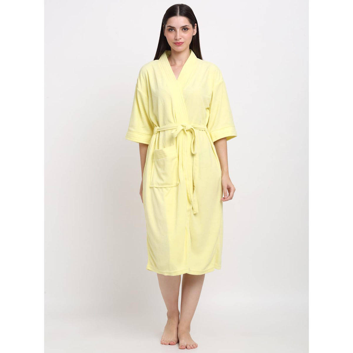 Creeva Unisex Micro Terry Yellow Soft and Lightweight Kimono Style Bath Robe