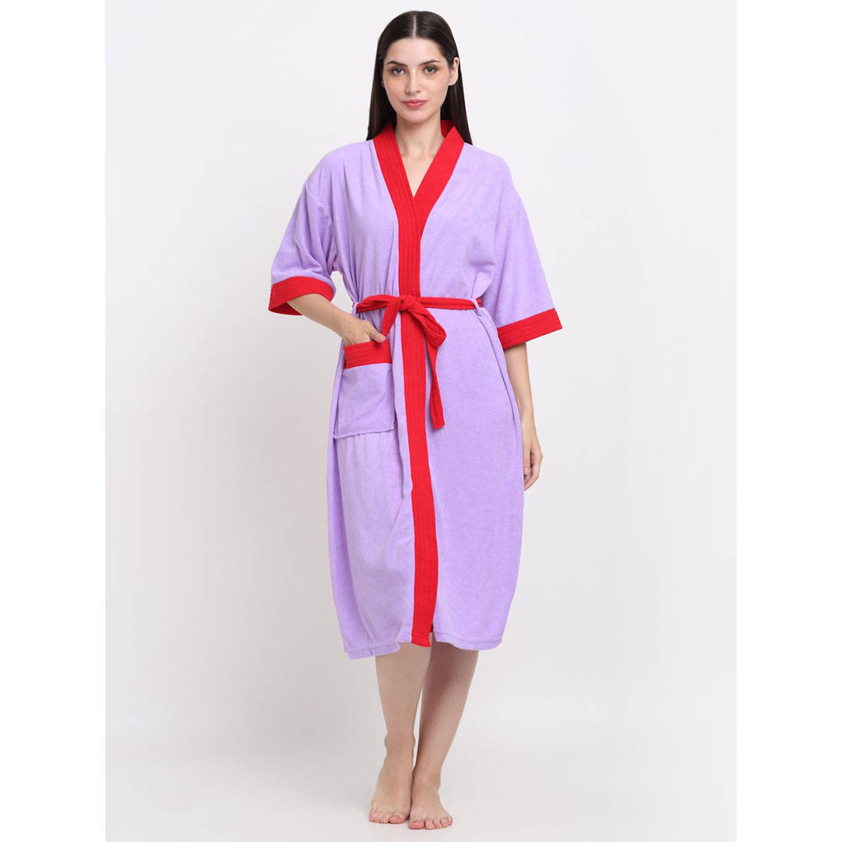 Creeva Unisex Micro Terry Lilac Soft and Lightweight Kimono Style Bath Robe