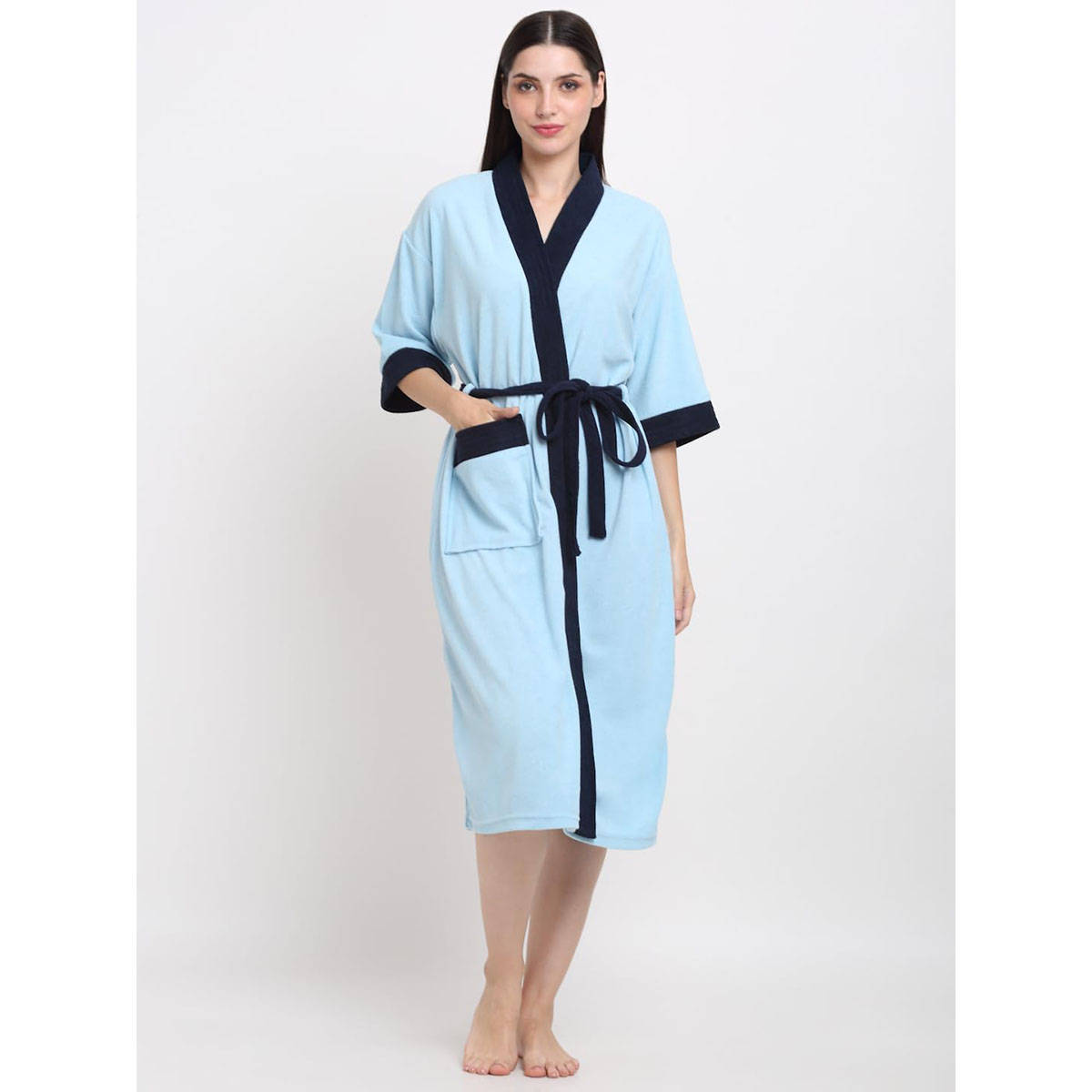 Creeva Unisex Micro Terry Sky Blue Soft and Lightweight Kimono Style Bath Robe