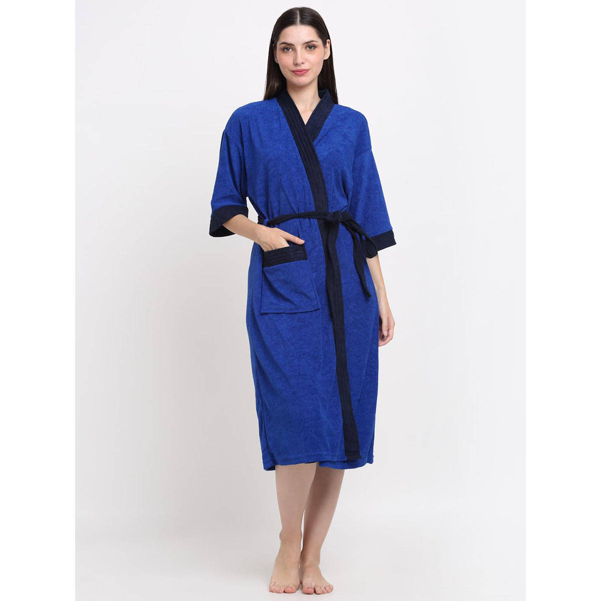Creeva Unisex Micro Terry Blue Soft and Lightweight Kimono Style Bath Robe