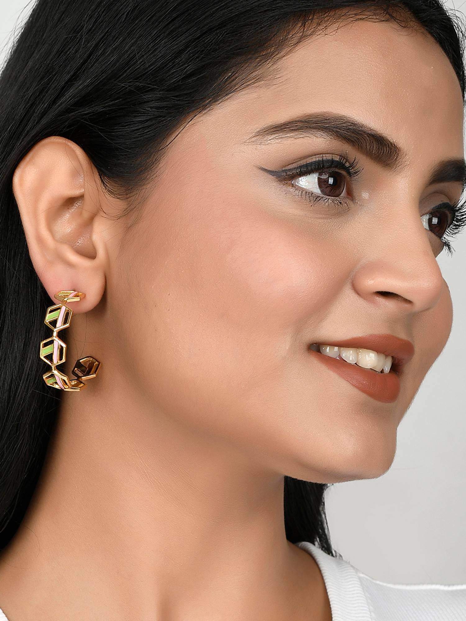 Voylla Benzene Half Hoop Gold Plated Earrings