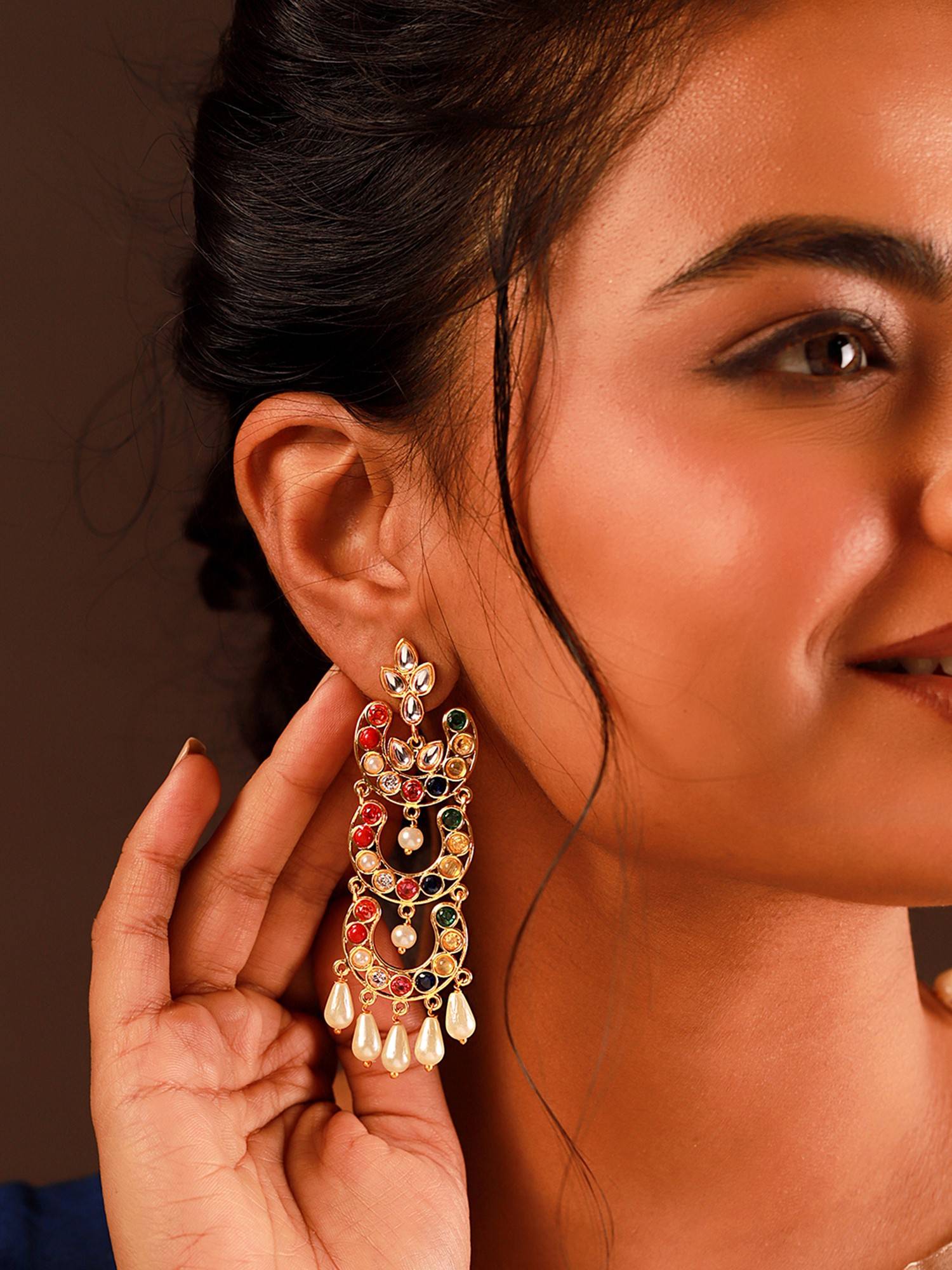 Voylla Navratan Moonlight Dangle Earrings