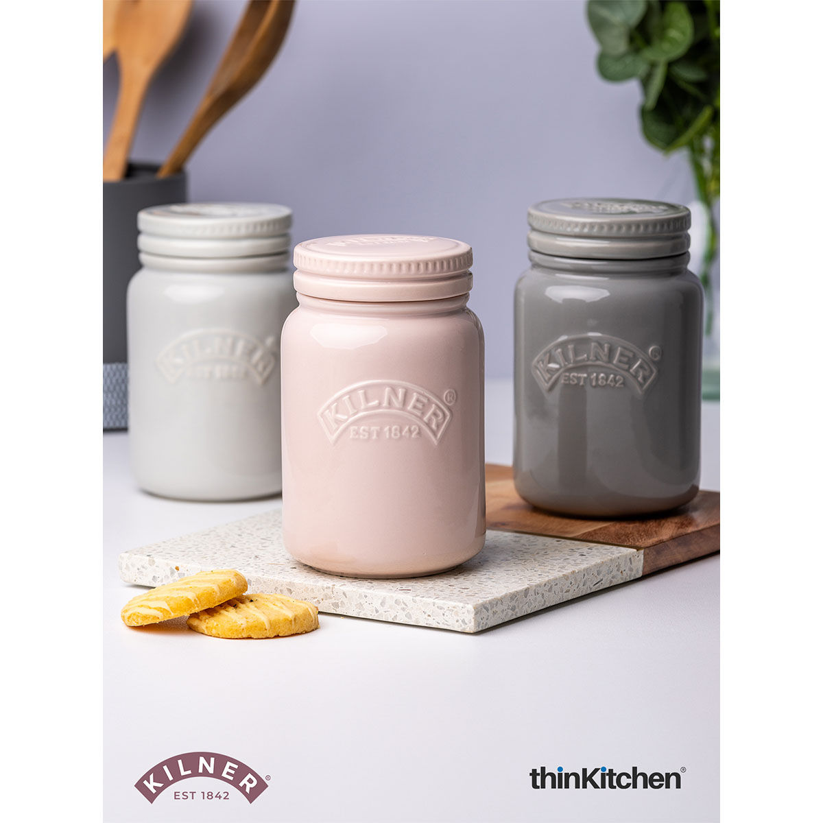 Buy Kilner Ceramic Push Top Dusky Pink Storage Jar for thinKitchen, 600